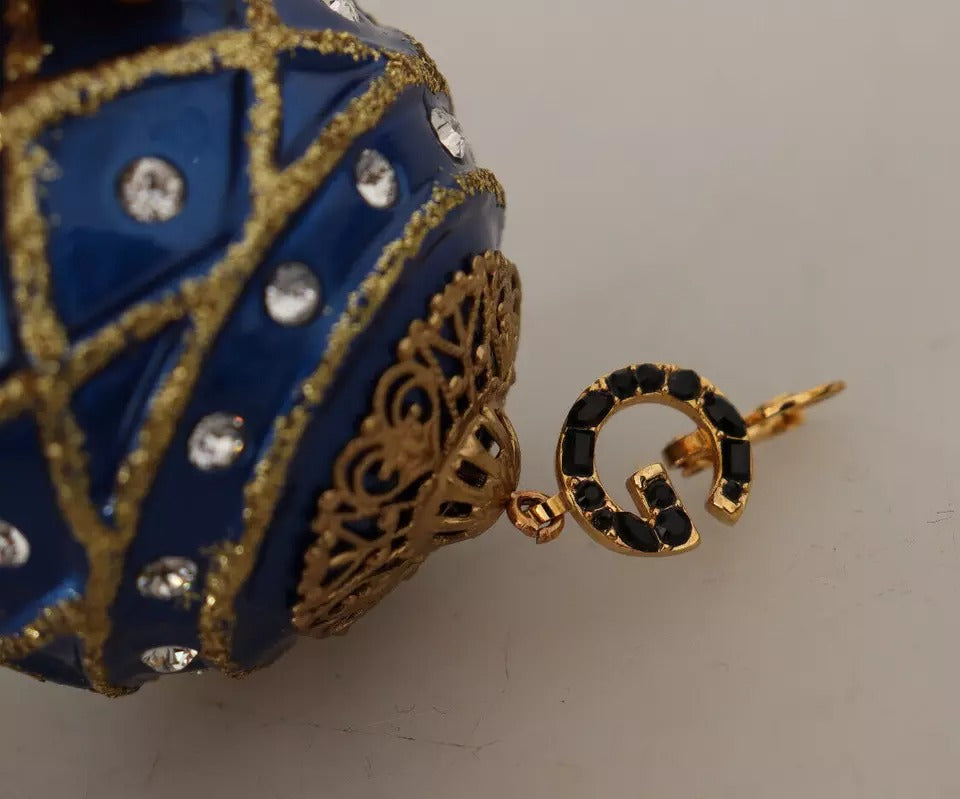 Dolce & Gabbana Gold Brass Blue Christmas Ball Crystal Hook Jewelry Earrings | Regal Royce