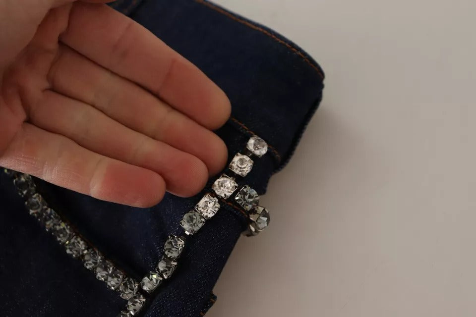 Dolce & Gabbana Dark Blue Embellished Denim Hot Pants Shorts | Regal Royce