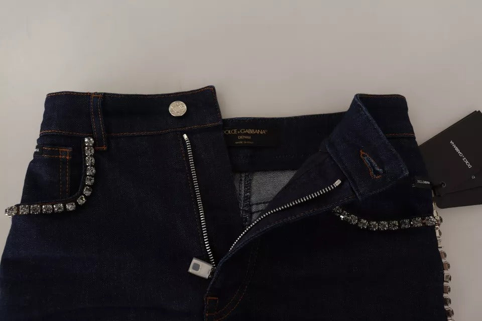 Dolce & Gabbana Dark Blue Embellished Denim Hot Pants Shorts | Regal Royce