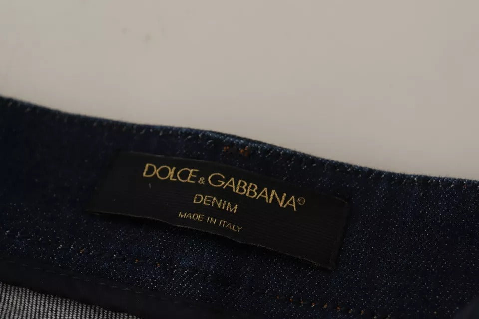 Dolce & Gabbana Dark Blue Embellished Denim Hot Pants Shorts | Regal Royce