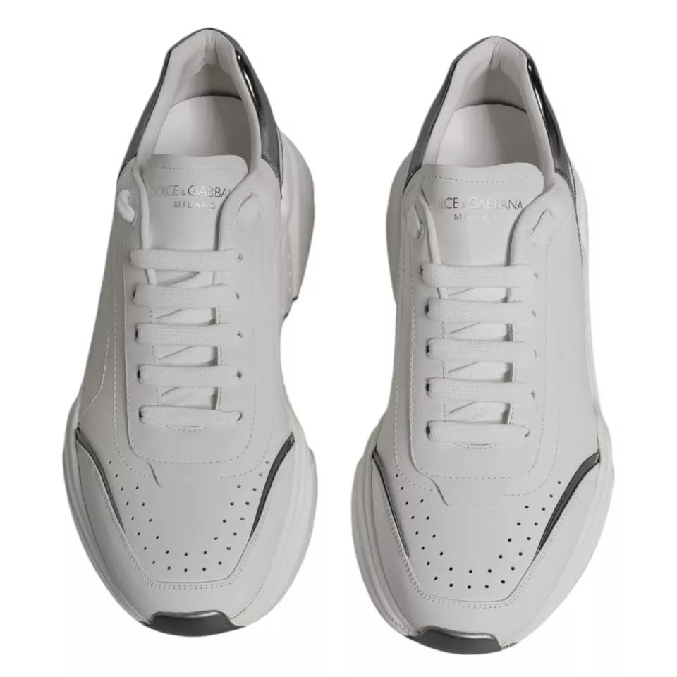 Dolce & Gabbana White Silver DAYMASTER Leather Sneakers Men Shoes | Regal Royce