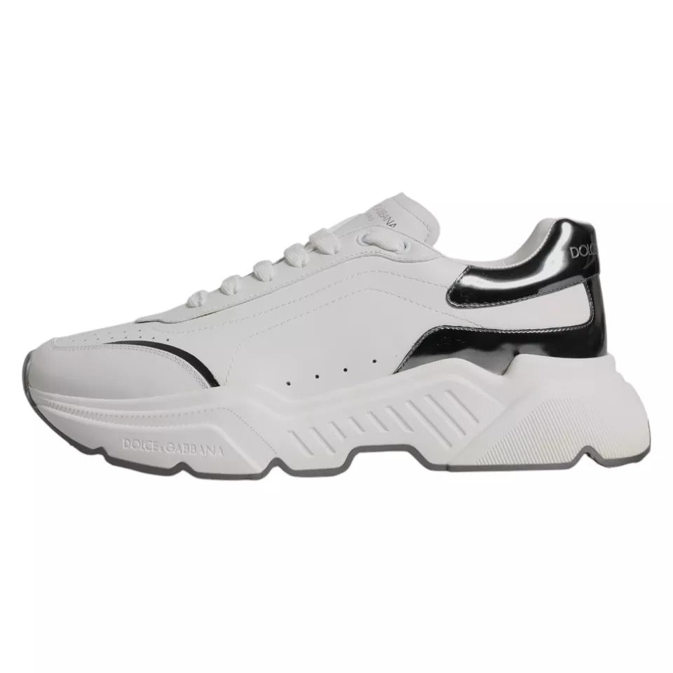 Dolce & Gabbana White Silver DAYMASTER Leather Sneakers Men Shoes | Regal Royce