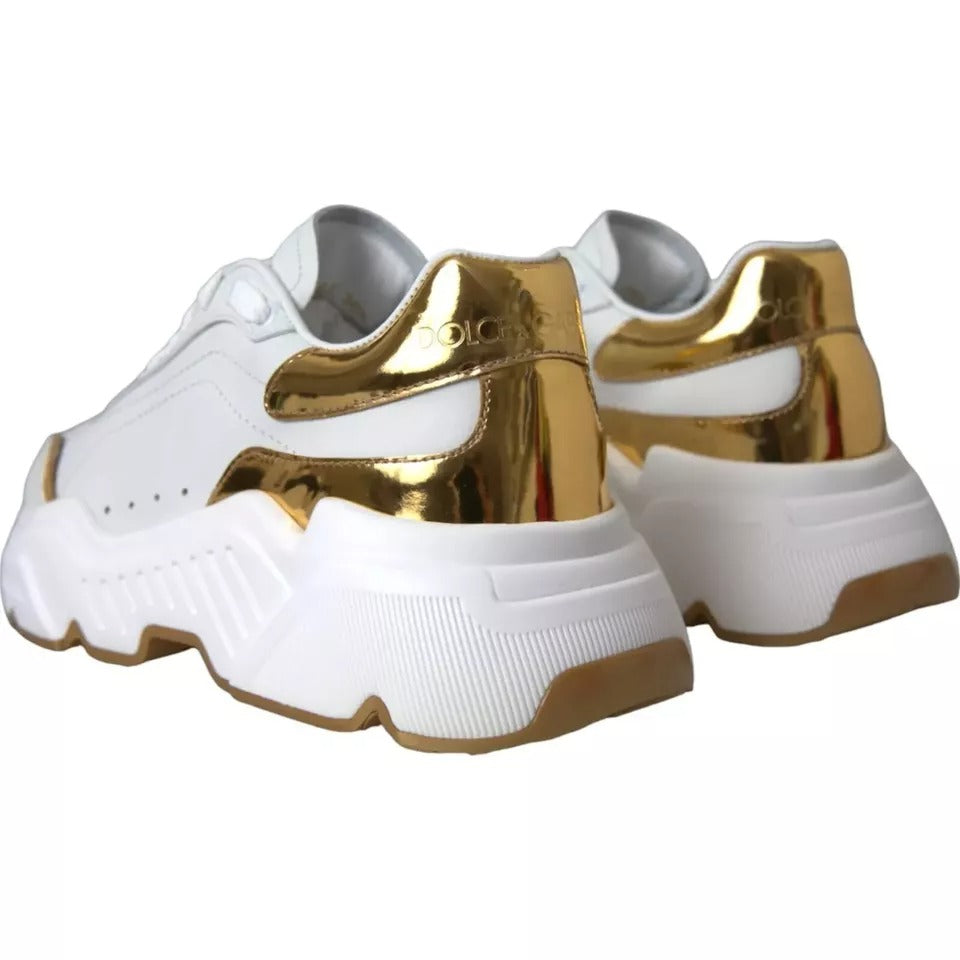 Dolce & Gabbana White Gold DAYMASTER Leather Sneakers Men Shoes | Regal Royce
