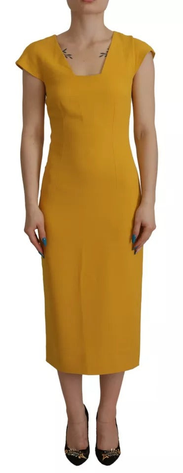 Dolce & Gabbana Yellow Viscose Sleeveless Sheath Midi Dress | Regal Royce