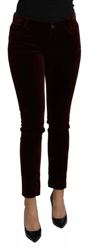 Dolce & Gabbana Bordeaux Velvet Stretch Slim Fit Pants | Regal Royce