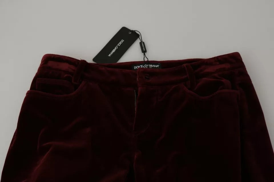 Dolce & Gabbana Bordeaux Velvet Stretch Slim Fit Pants | Regal Royce