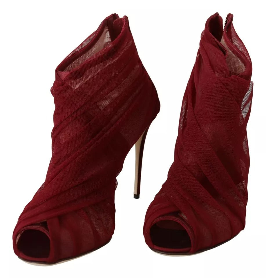 Dolce & Gabbana Red Tulle Ankle Boots Stiletto Heels Shoes | Regal Royce