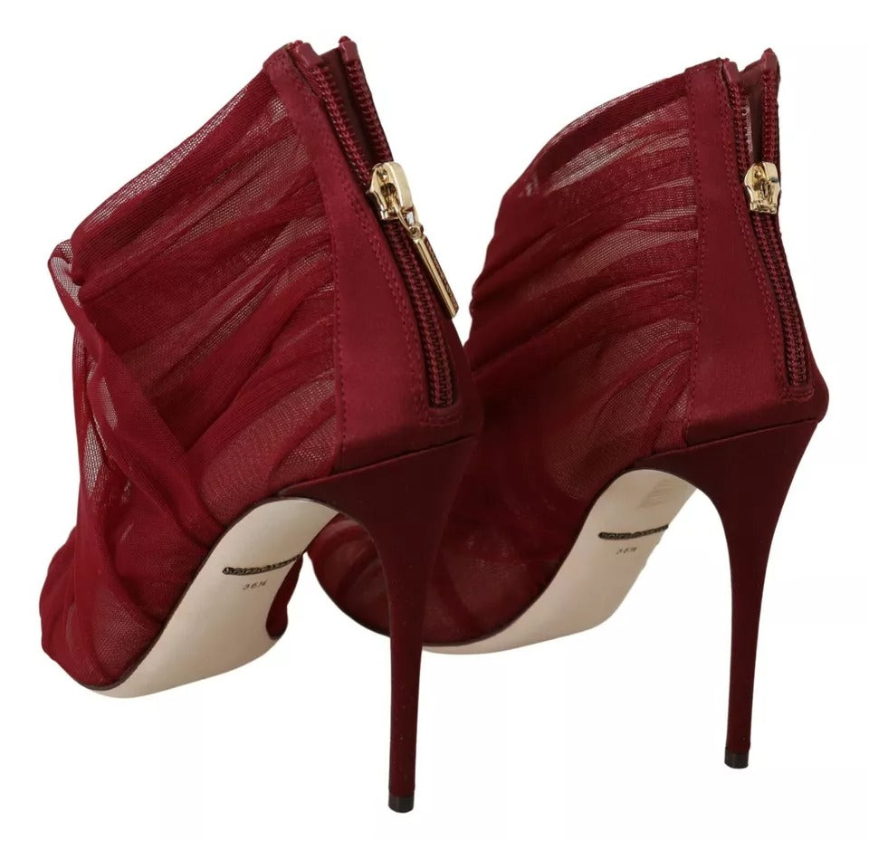 Dolce & Gabbana Red Tulle Ankle Boots Stiletto Heels Shoes | Regal Royce