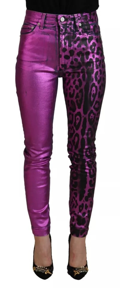 Dolce & Gabbana Purple Leopard Cotton Slim Fit Denim Jeans | Regal Royce
