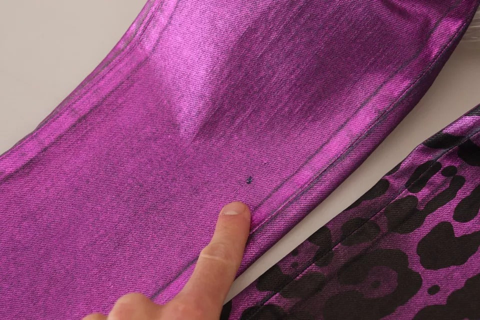 Dolce & Gabbana Purple Leopard Cotton Slim Fit Denim Jeans | Regal Royce