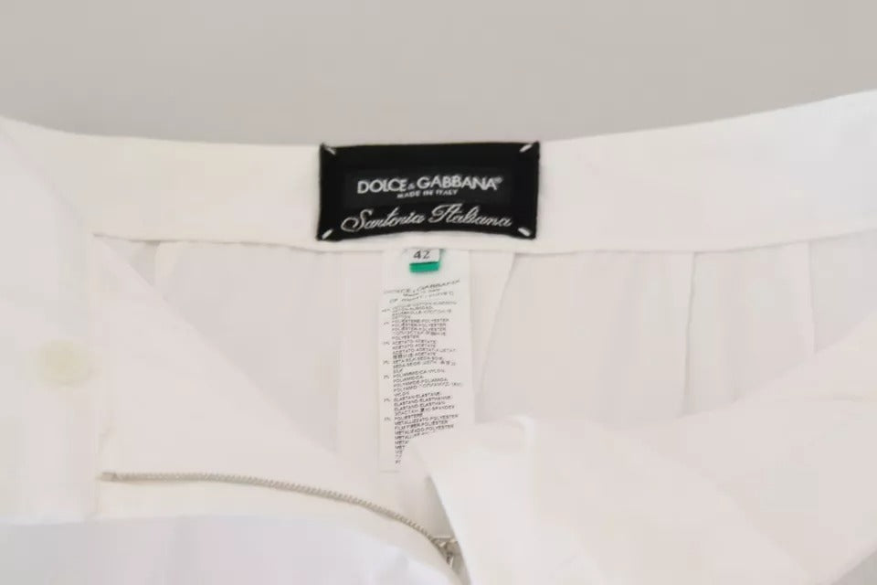 Dolce & Gabbana White Jacquard Cotton Blend Mid Waist Pants | Regal Royce