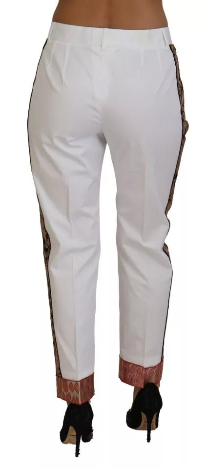 Dolce & Gabbana White Jacquard Cotton Blend Mid Waist Pants | Regal Royce
