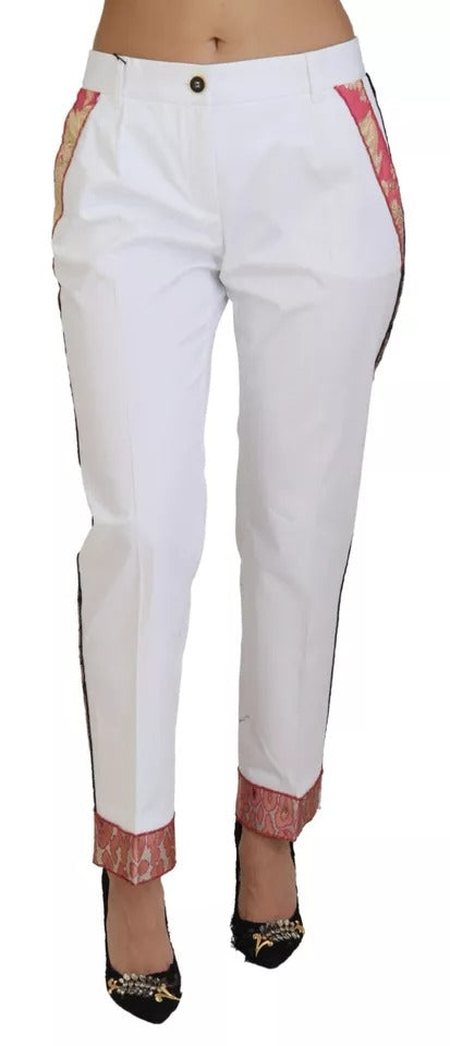 Dolce & Gabbana White Jacquard Cotton Blend Mid Waist Pants | Regal Royce