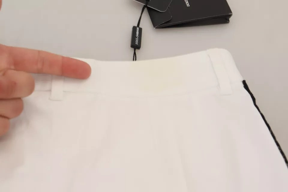 Dolce & Gabbana White Jacquard Cotton Blend Mid Waist Pants | Regal Royce