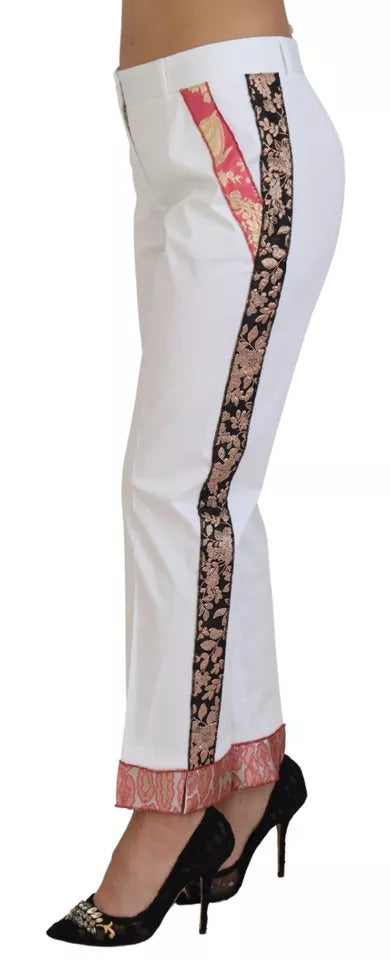 Dolce & Gabbana White Jacquard Cotton Blend Mid Waist Pants | Regal Royce