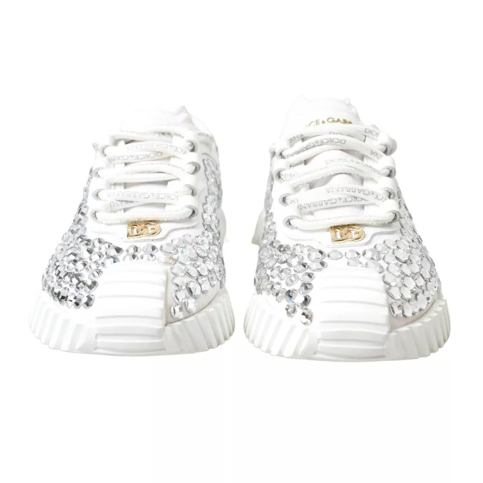 Dolce & Gabbana White NS1 Canvas Leather Embellished Sneakers Shoes | Regal Royce