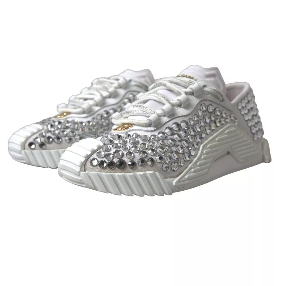 Dolce & Gabbana White NS1 Canvas Leather Embellished Sneakers Shoes | Regal Royce