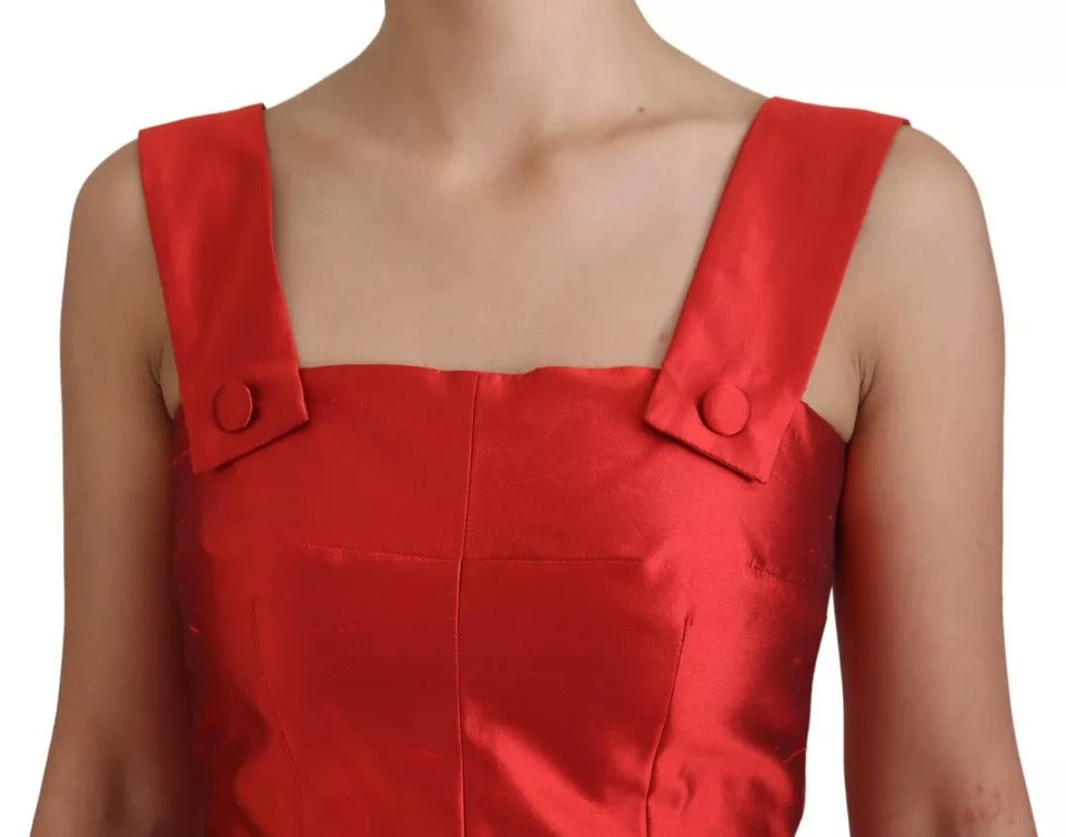 Dolce & Gabbana Red A-line Pleated Midi Satin Silk Dress | Regal Royce