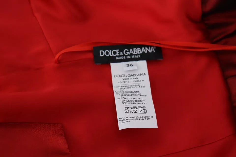 Dolce & Gabbana Red A-line Pleated Midi Satin Silk Dress | Regal Royce