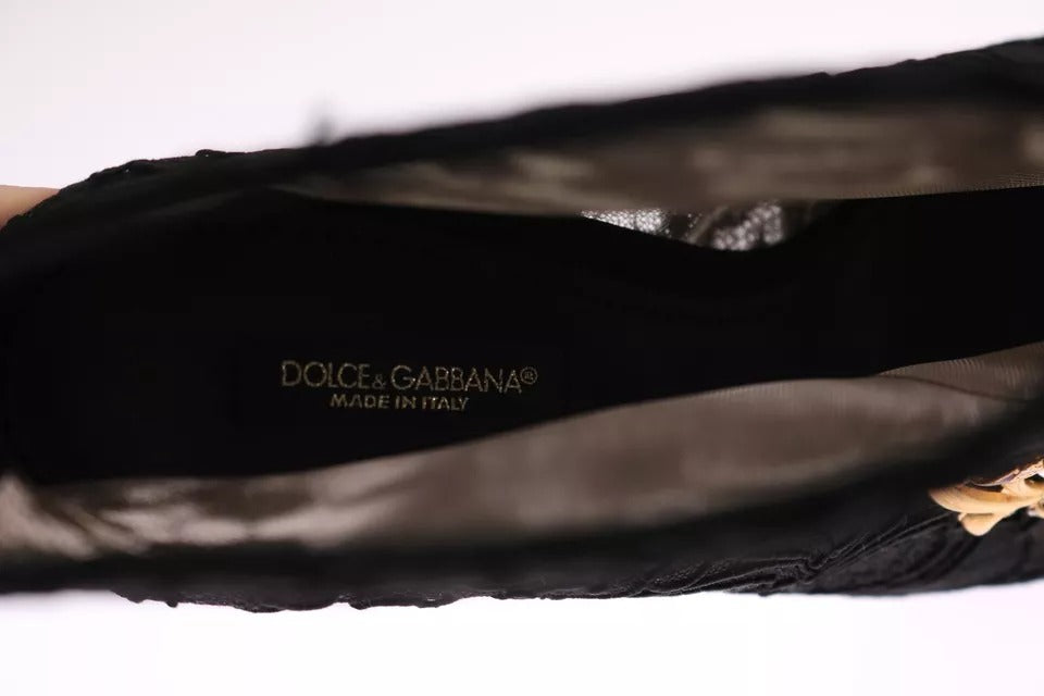 Dolce & Gabbana Black Crystal Lace Booties Stilettos Shoes | Regal Royce