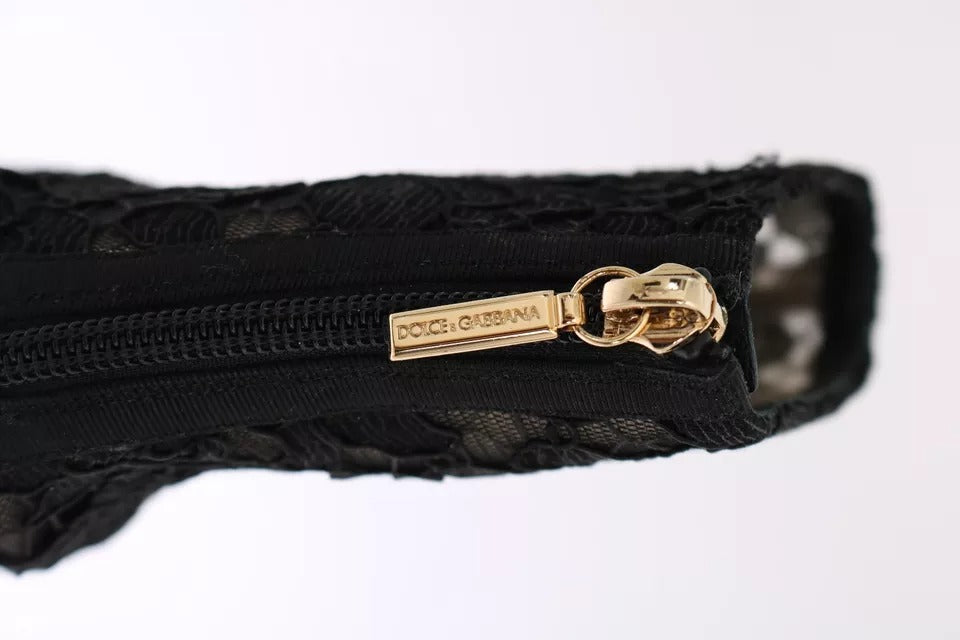 Dolce & Gabbana Black Crystal Lace Booties Stilettos Shoes | Regal Royce