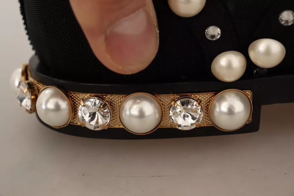 Dolce & Gabbana Black Lace Up Jewelled Formal Flats Shoes | Regal Royce