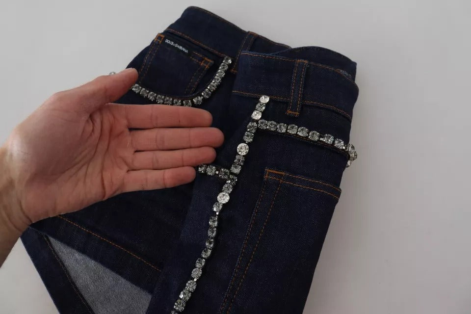 Dolce & Gabbana Blue Denim Stretch Crystal Hot Pants Shorts | Regal Royce