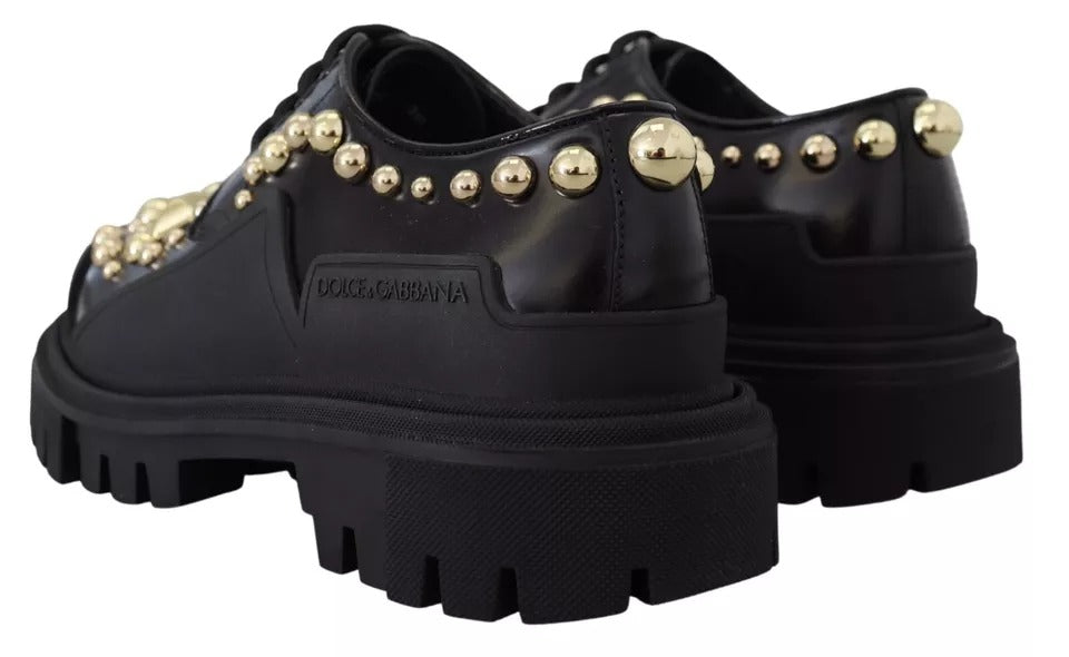 Dolce & Gabbana Black Leather Trekking Derby Embellished Shoes | Regal Royce