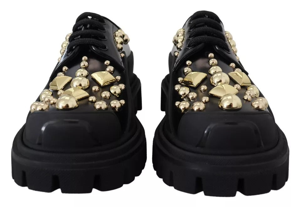Dolce & Gabbana Black Leather Trekking Derby Embellished Shoes | Regal Royce