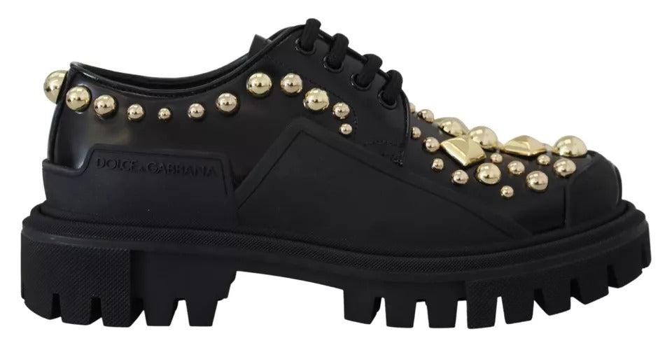 Dolce & Gabbana Black Leather Trekking Derby Embellished Shoes | Regal Royce