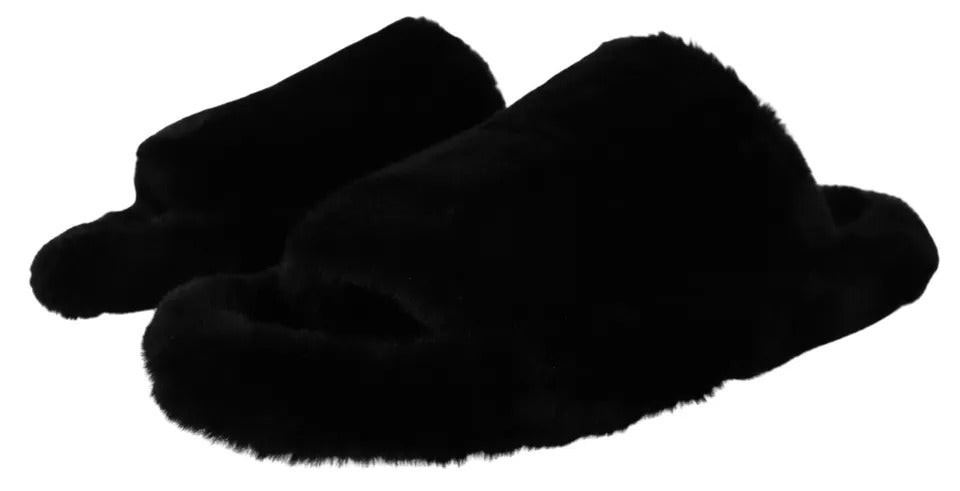Dolce & Gabbana Black Polyester Faux Fur Mens Flats Sandals Shoes | Regal Royce