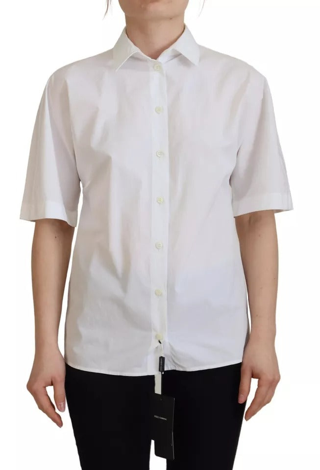 Dolce & Gabbana White Cotton Button Front Short Sleeve Shirt | Regal Royce