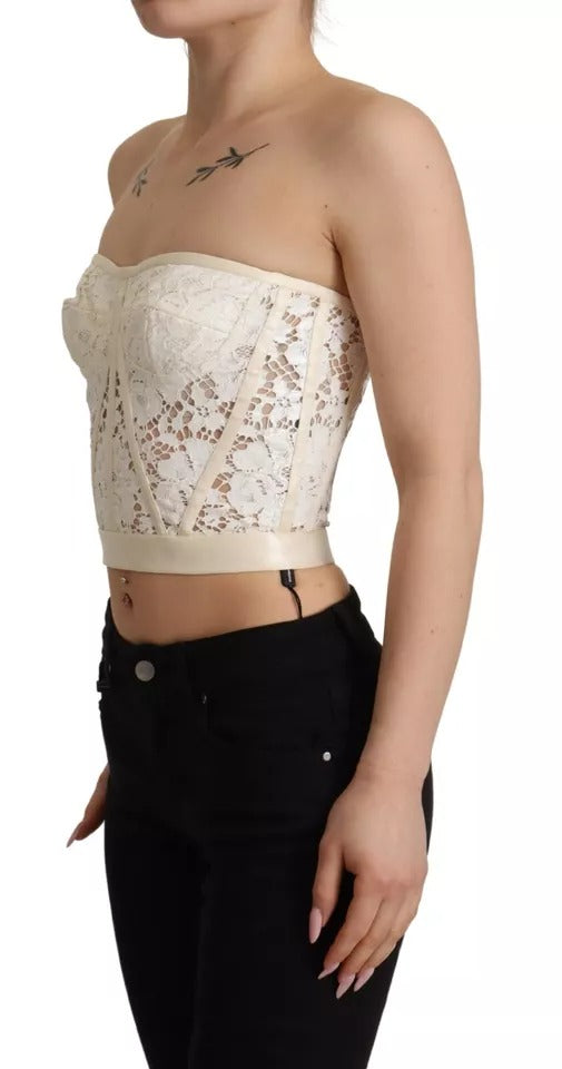 Dolce & Gabbana White Strapless Floral Lace Cropped Bustier Top | Regal Royce