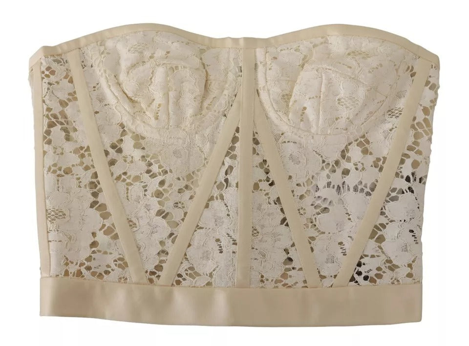 Dolce & Gabbana White Strapless Floral Lace Cropped Bustier Top | Regal Royce