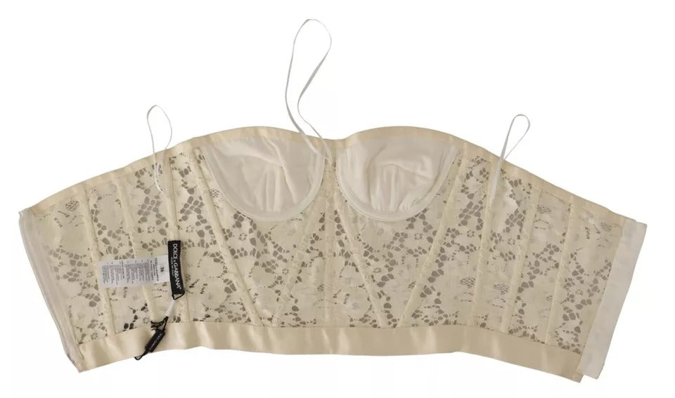 Dolce & Gabbana White Strapless Floral Lace Cropped Bustier Top | Regal Royce