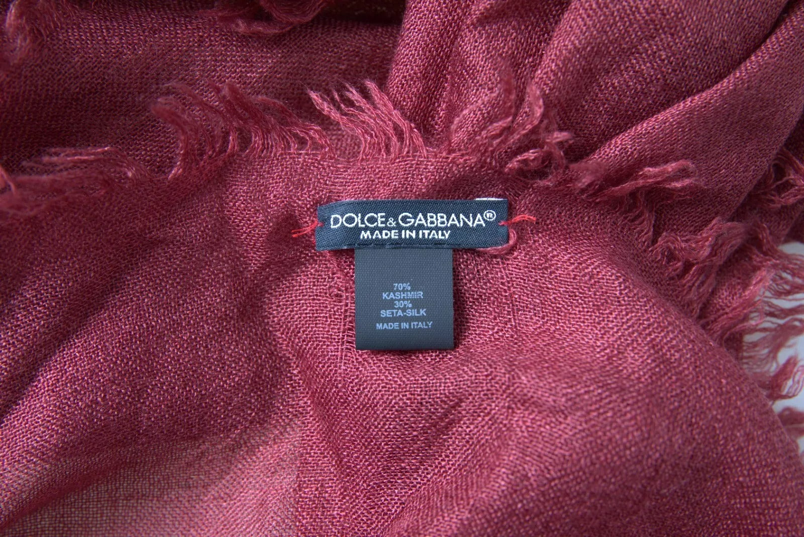Dolce & Gabbana Maroon Cashmere Knit Wrap Shawl Fringe Scarf | Regal Royce