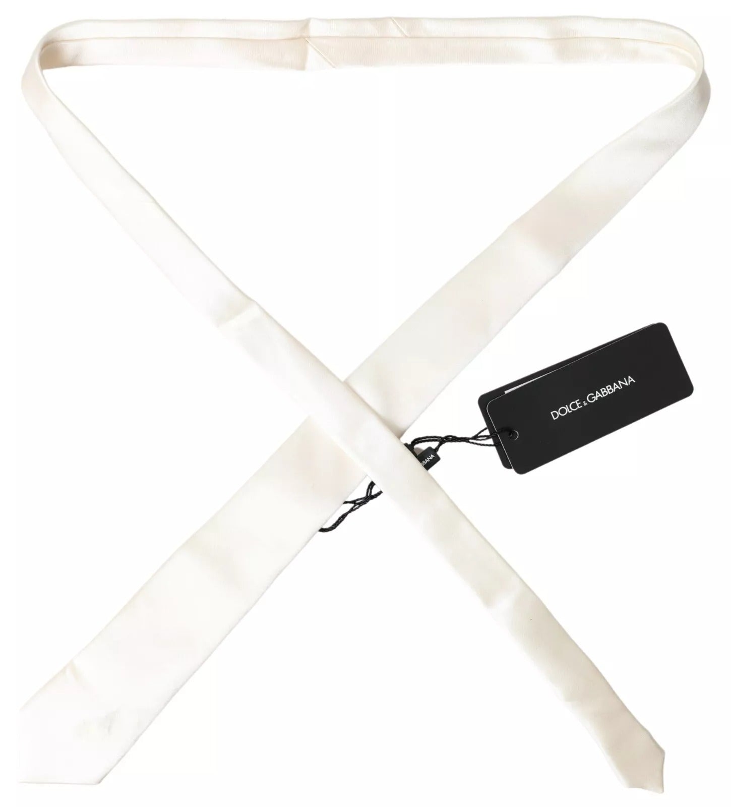 Dolce & Gabbana Off White Satin Silk Classic Men Necktie | Regal Royce