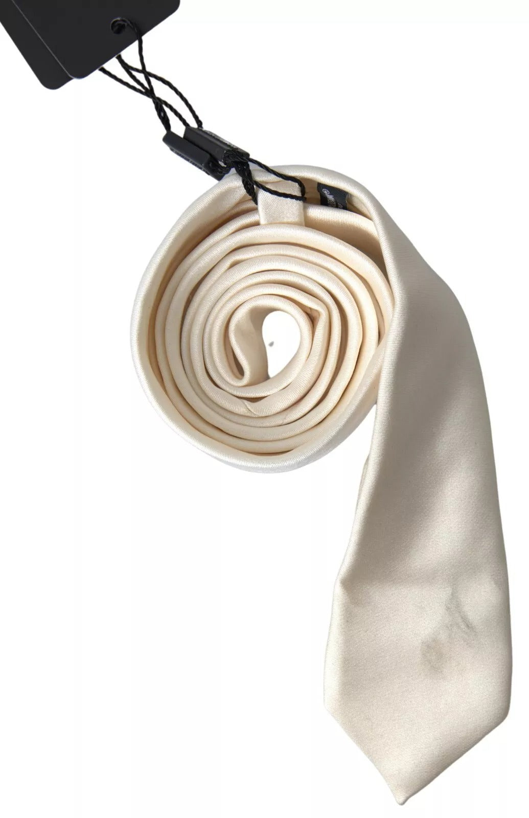 Dolce & Gabbana Off White Satin Silk Classic Men Necktie | Regal Royce