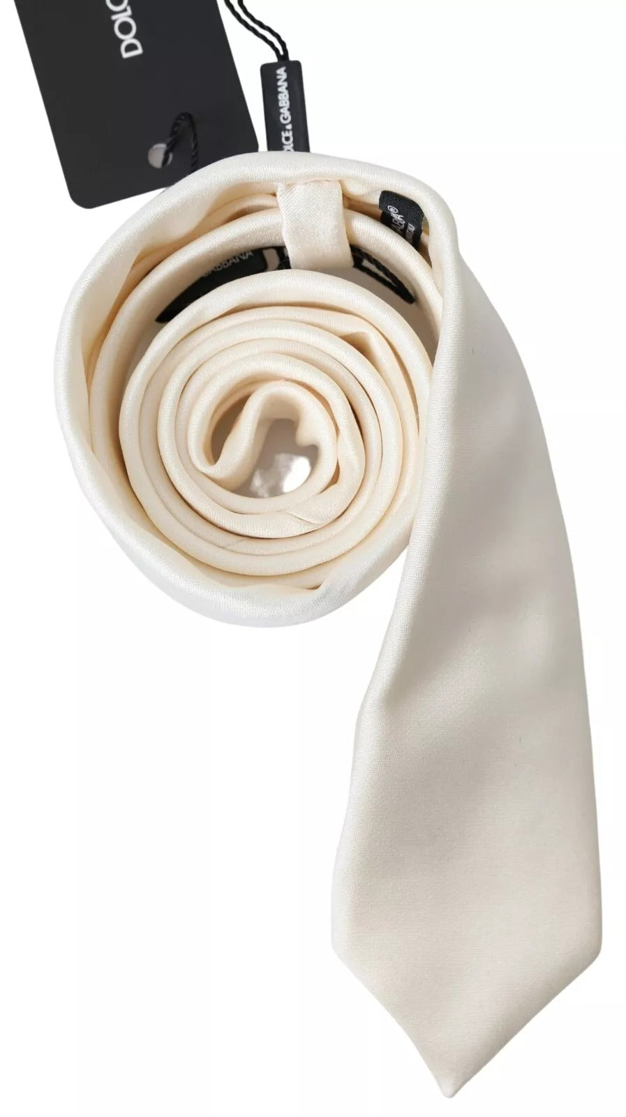 Dolce & Gabbana Off White Satin Silk Classic Men Necktie | Regal Royce