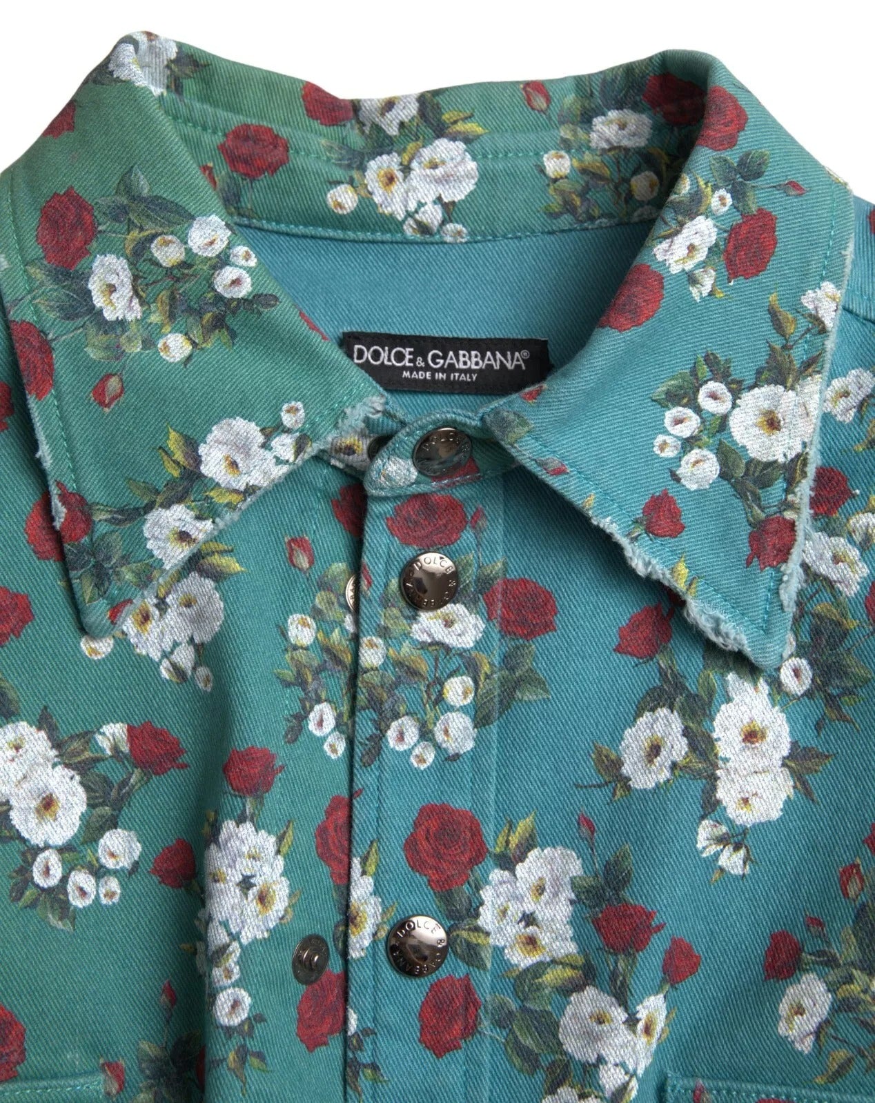 Dolce & Gabbana Blue Floral Cotton Button Down Denim Shirt | Regal Royce