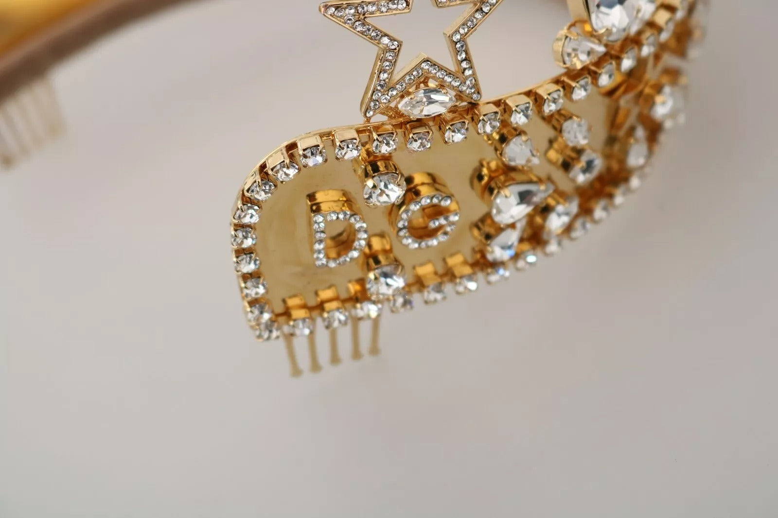 Dolce & Gabbana Gold Crystal Star STRASS Crown Logo Tiara Diadem | Regal Royce