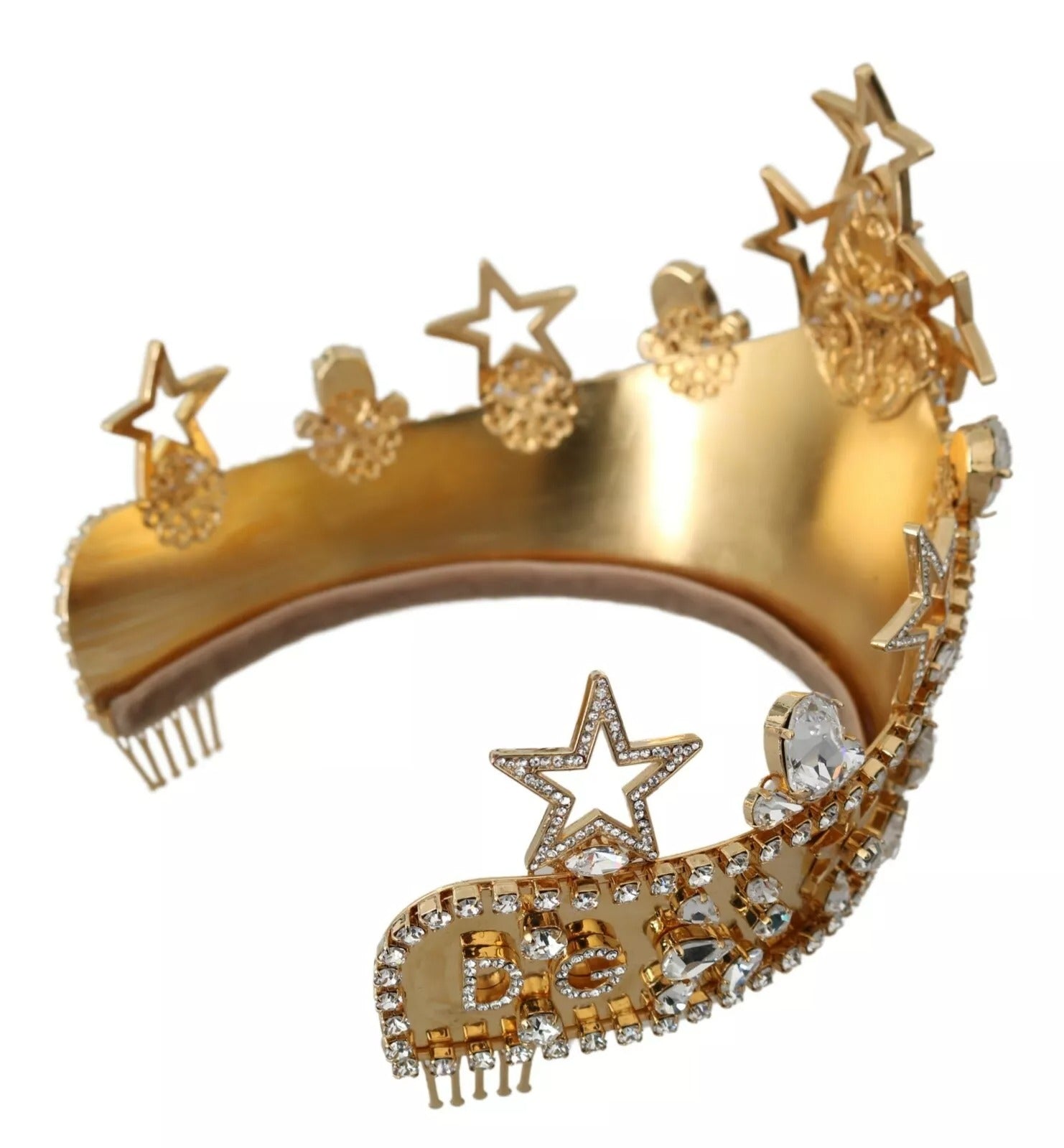 Dolce & Gabbana Gold Crystal Star STRASS Crown Logo Tiara Diadem | Regal Royce