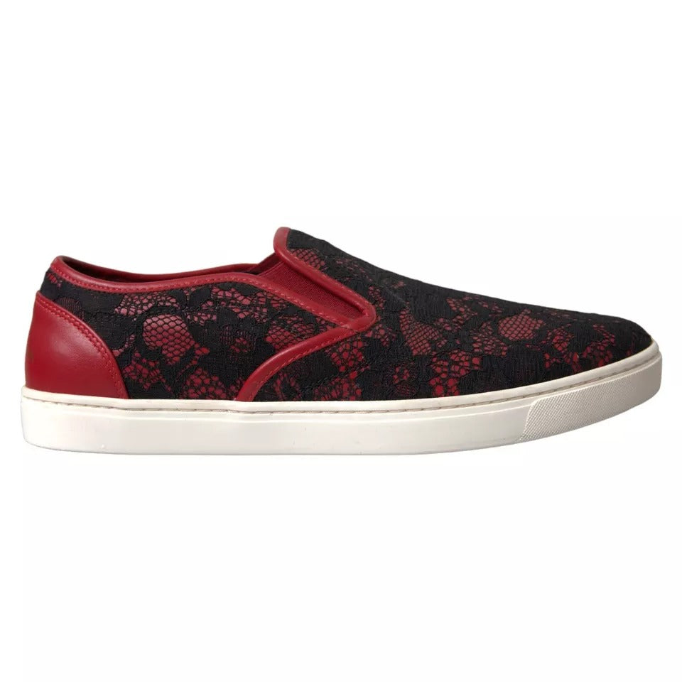 Dolce & Gabbana Black Red Lace Slip On Low Top Sneakers Shoes | Regal Royce