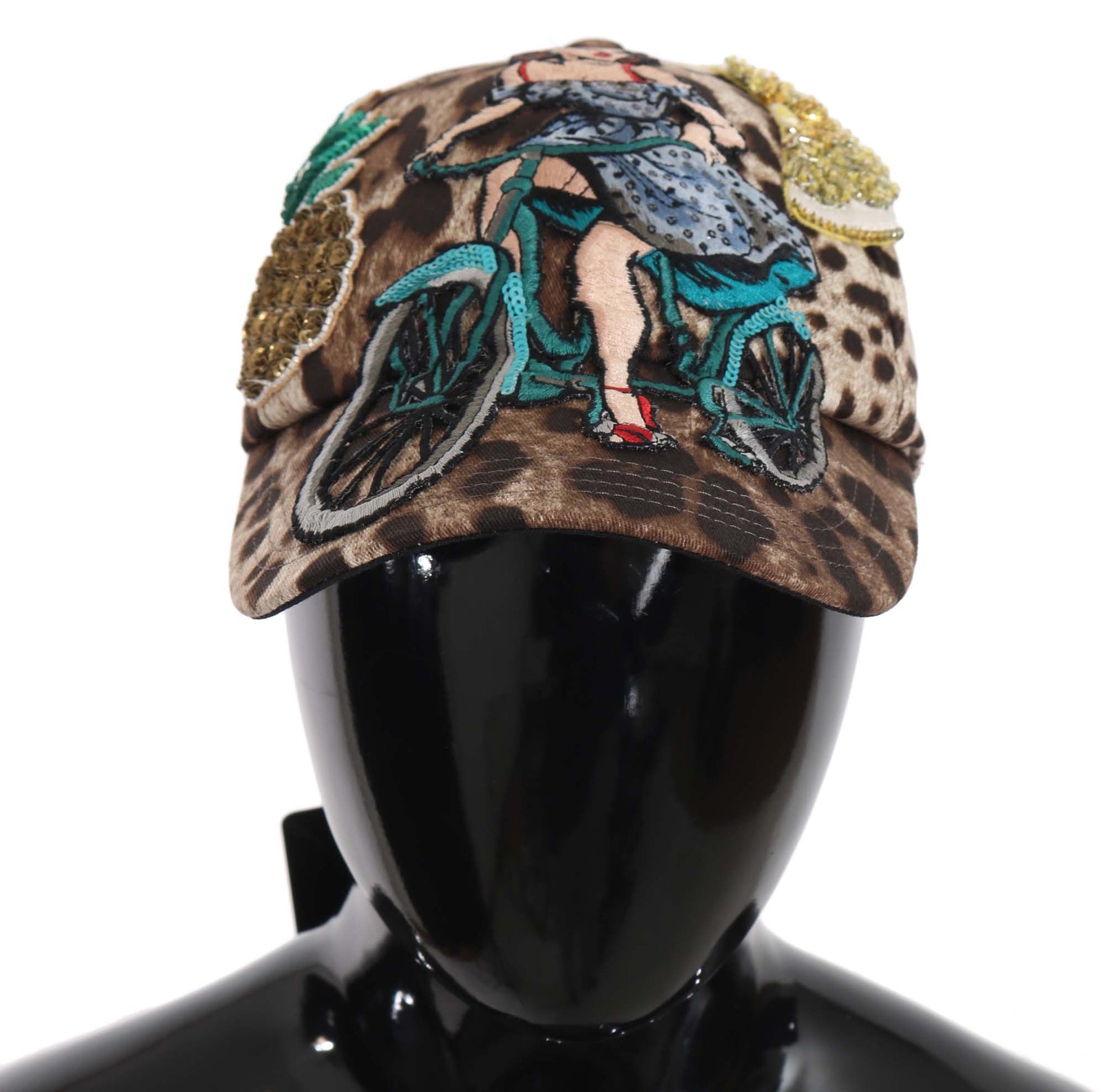 Dolce & Gabbana Brown Leopard Sequin Sicily Applique Baseball Hat | Regal Royce