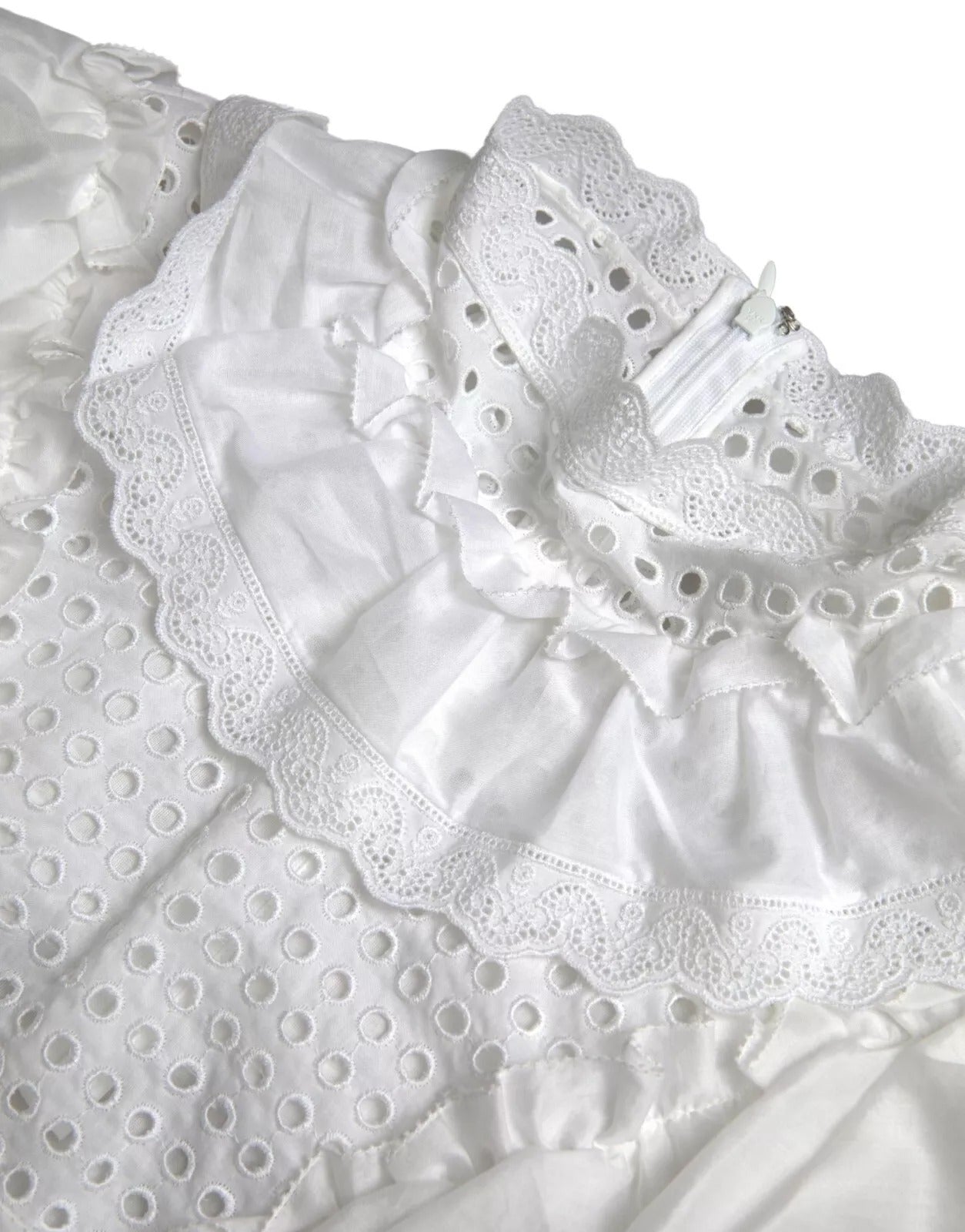 Dolce & Gabbana White Cotton Lace Trim Turtle Neck Blouse | Regal Royce