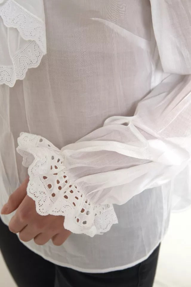 Dolce & Gabbana White Cotton Lace Trim Turtle Neck Blouse | Regal Royce