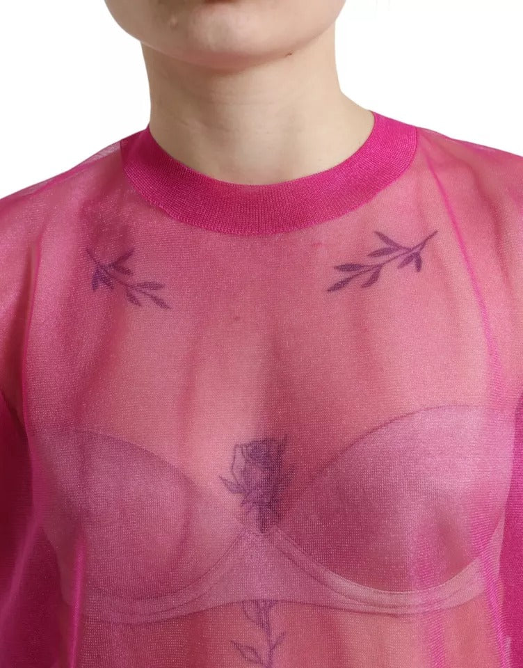 Dolce & Gabbana Pink Sheer Long Sleeves Crewneck Top Blouse | Regal Royce