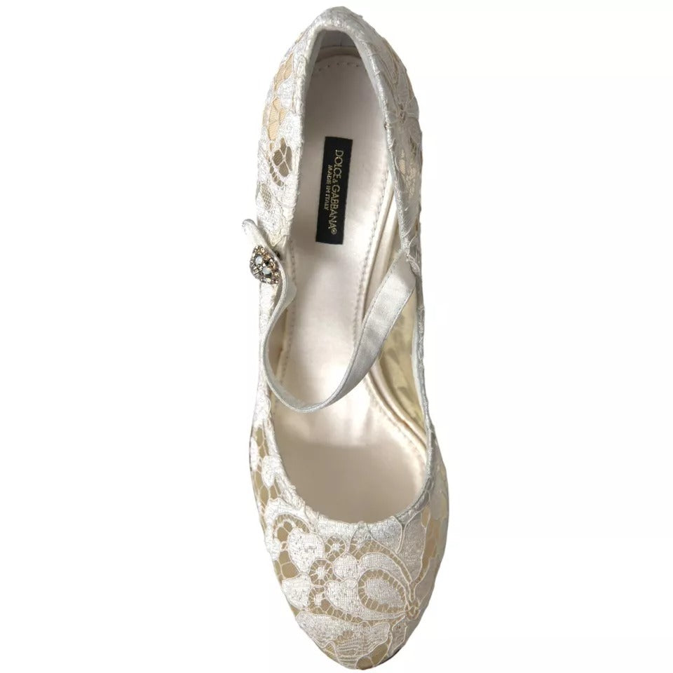 Dolce & Gabbana White Lace Crystals Heels Sandals Shoes | Regal Royce