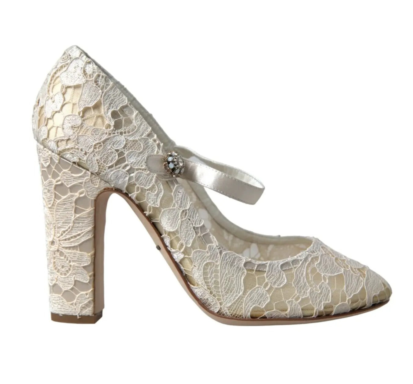 Dolce & Gabbana White Lace Crystals Heels Sandals Shoes | Regal Royce