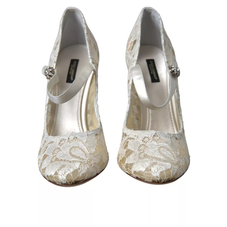 Dolce & Gabbana White Lace Crystals Heels Sandals Shoes | Regal Royce